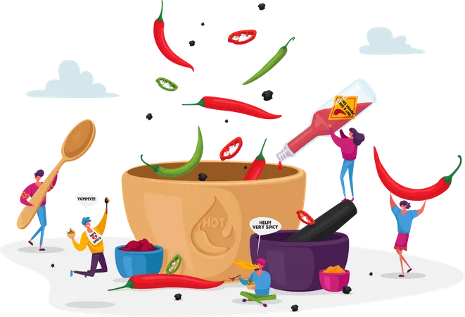 Restaurant making hot spicy sauce  Illustration