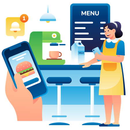 Restaurant receiving online food order  Illustration