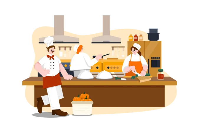 Restaurant staff cooking in apron  Illustration