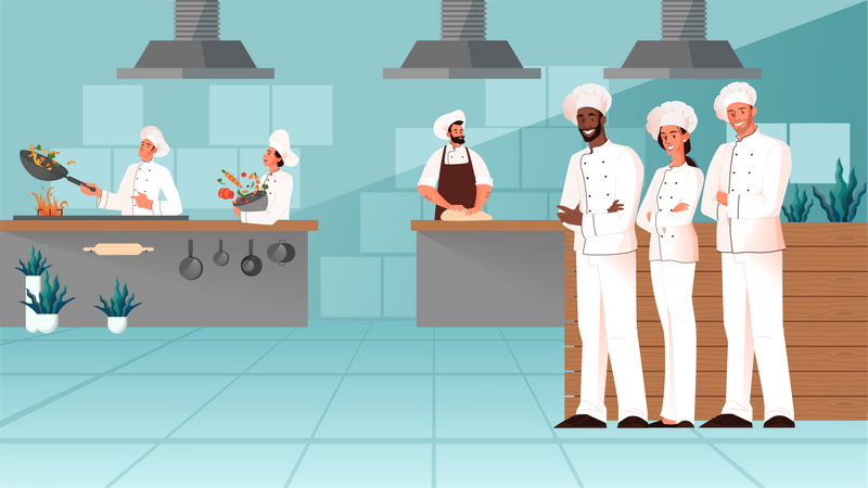 Restaurant staff cooking in apron  Illustration