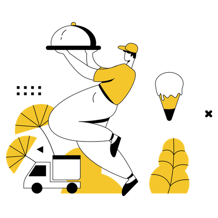 Restaurant staff doing food delivery  Illustration