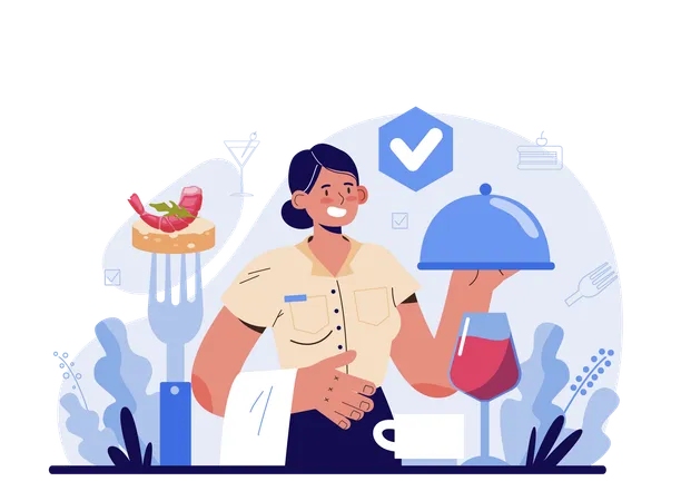 Waiter Concept Restaurant Staff In The Uniform Catering Service Order Acceptance Payment And Customer Service Flat Vector Illustration Illustration