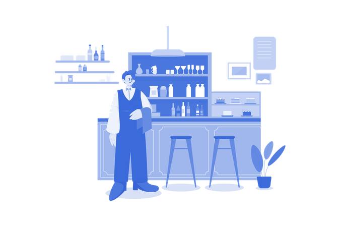 Restaurant staff standing near counter  Illustration