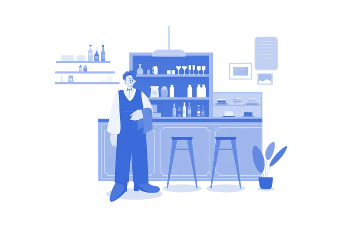 Restaurant staff standing near counter  Illustration