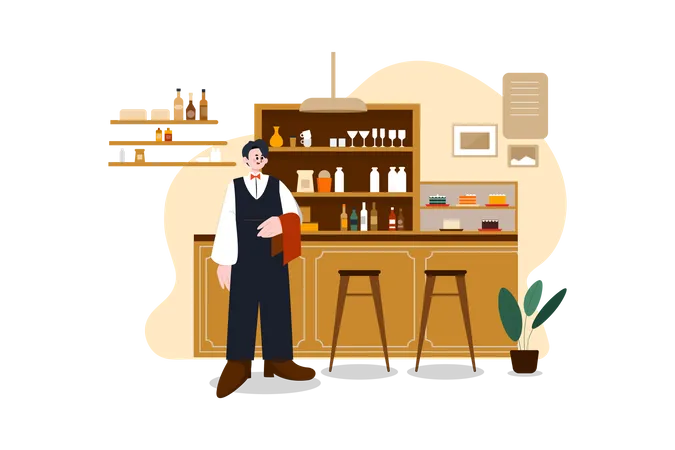 Restaurant staff standing near counter  Illustration