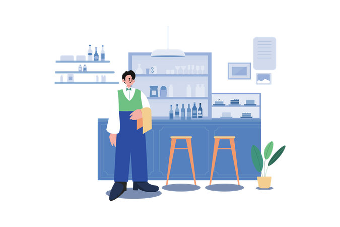 Restaurant staff standing near counter  Illustration