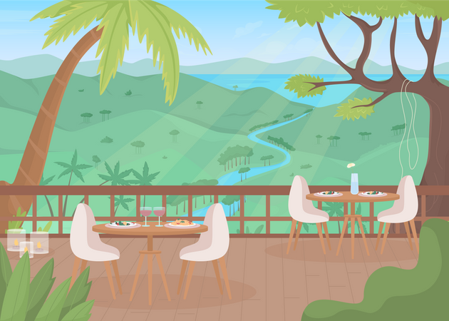 Restaurant terrace at highland resort Illustration