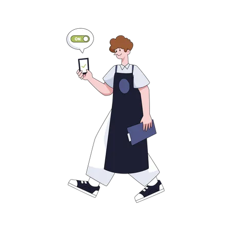 Restaurant waiter confirming online  Illustration