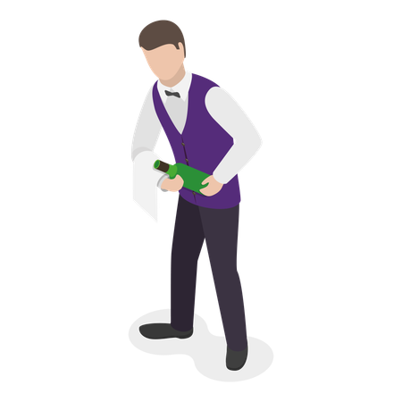 Restaurant Waiter holding alcohol bottle  Illustration
