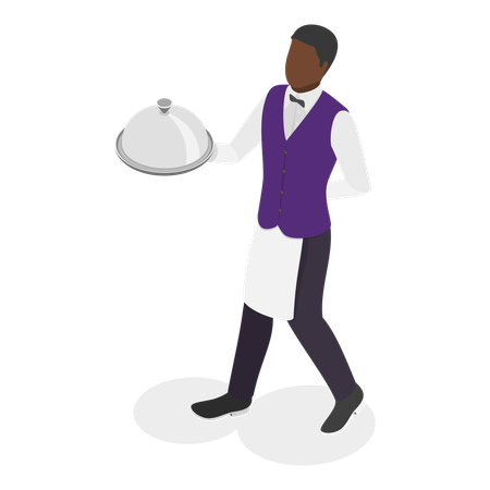 Restaurant Waiter holding plate while provide food service  Illustration