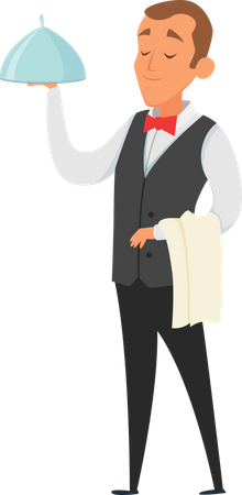 Restaurant waiter serving food  Illustration