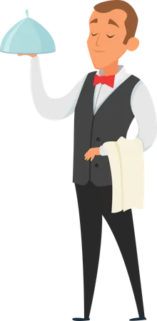 Restaurant waiter serving food  Illustration