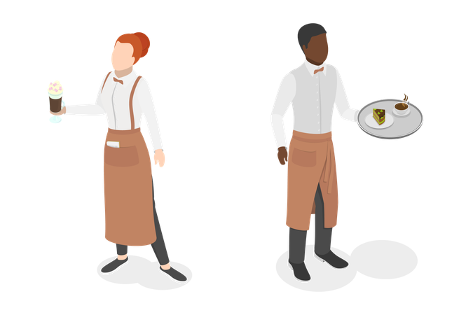 Restaurant Waiters serving food  Illustration