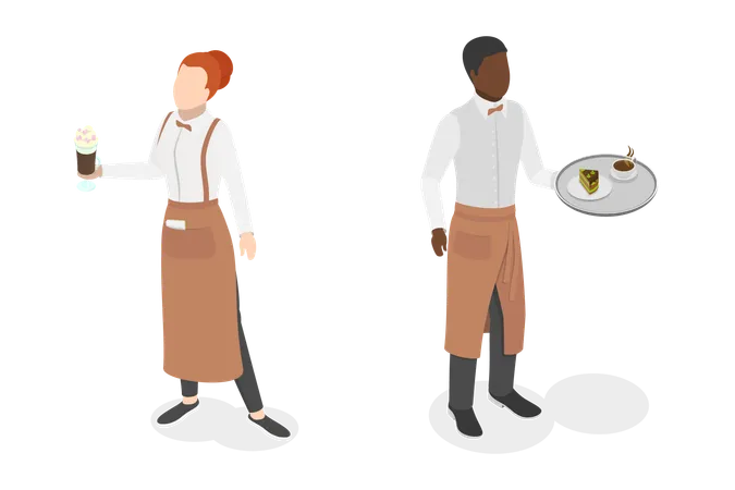 Restaurant Waiters serving food  Illustration