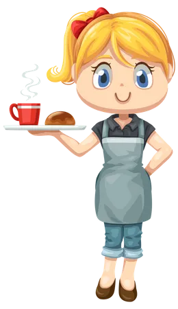 Restaurant waitress serving breakfast  Illustration