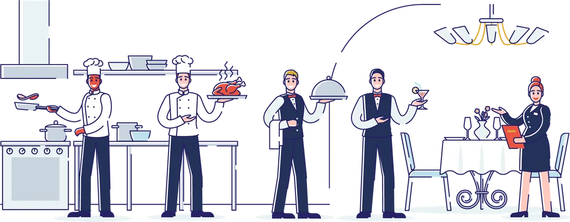 Restaurant Work Process and Staff Illustration