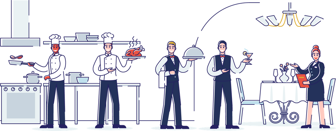 Restaurant Work Process and Staff  Illustration