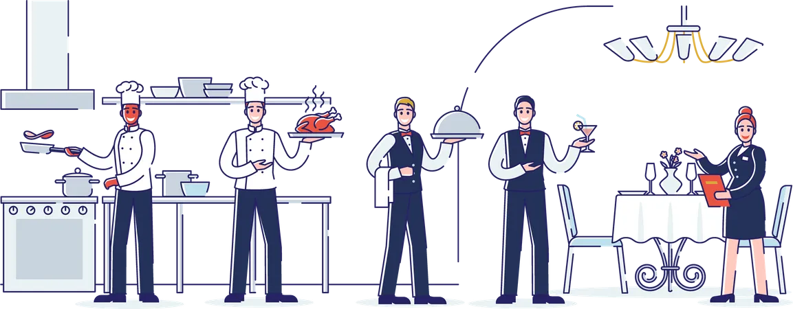 Restaurant Work Process and Staff  Illustration