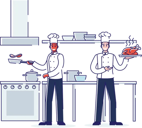 Restaurant Work Process, Service And Staff  Illustration