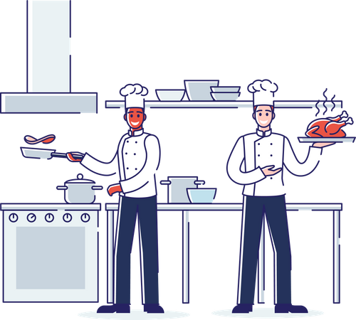 Restaurant Work Process, Service And Staff  Illustration