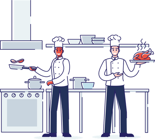 Restaurant Work Process, Service And Staff  Illustration