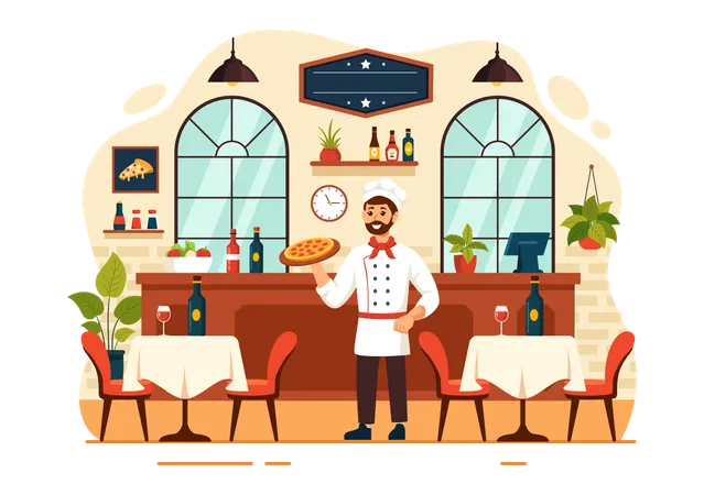 Restaurante de comida italiana  Ilustración