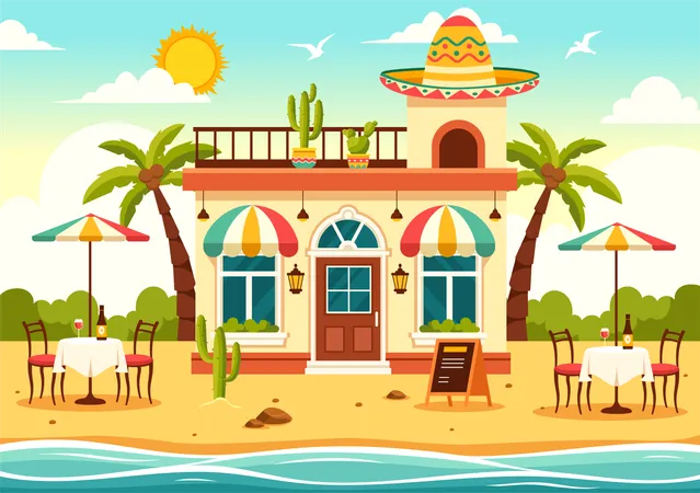 Restaurante de comida mexicana  Ilustración