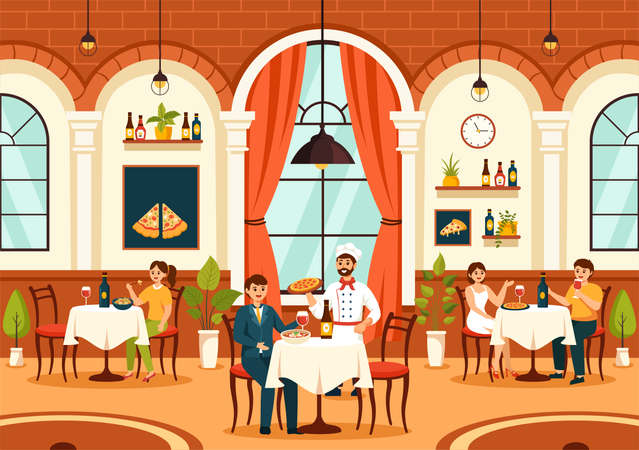 Restaurante de comida italiana tradicional  Ilustração