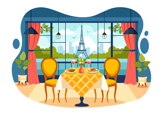 Restaurante de comida francesa  Ilustración