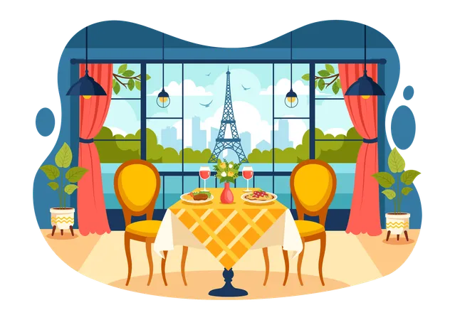 Restaurante de comida francesa  Ilustración