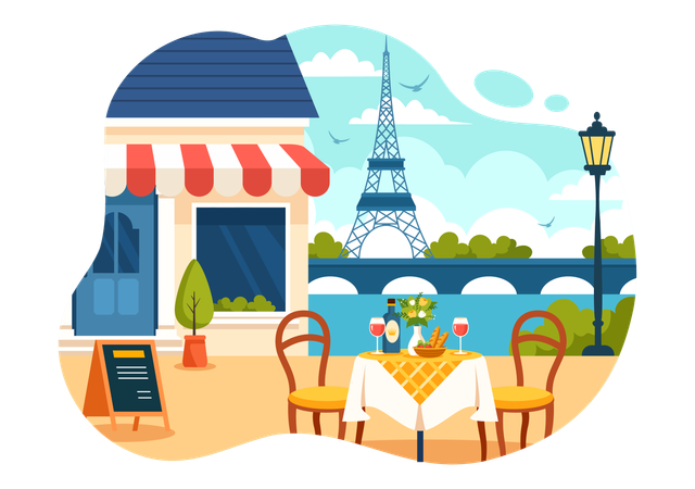 Restaurante de comida francesa  Ilustração