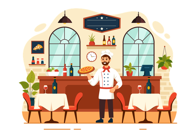 Restaurante de comida italiana  Ilustração