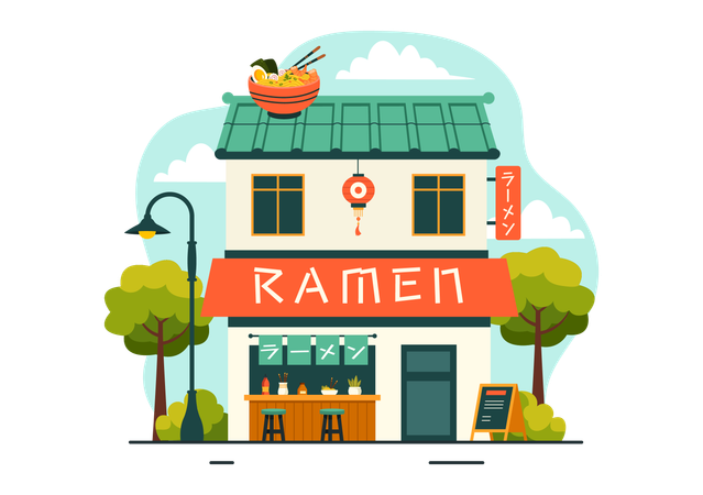 Restaurante de ramen japonês  Ilustração