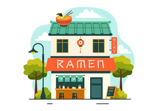 Restaurante de ramen japonês  Ilustração