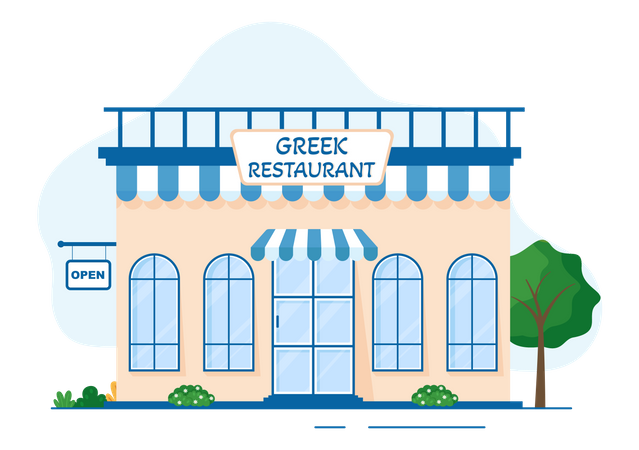 Exterior del restaurante griego  Ilustración