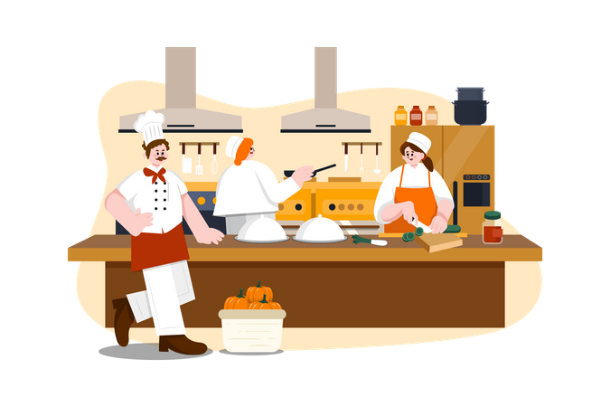 Restaurantpersonal kocht in Schürze  Illustration