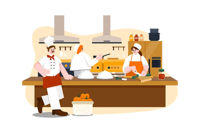 Restaurantpersonal kocht in Schürze  Illustration