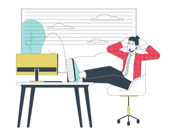 Resting More At Work Line Cartoon Flat Illustration Caucasian Male Office Worker Putting Legs On Table 2 D Lineart Character Isolated On White Background Quiet Quitting Scene Vector Color Image Illustration