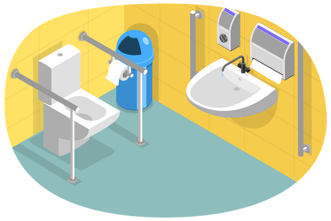 Restroom For Disabled People and Accessible Public Toilet  Illustration