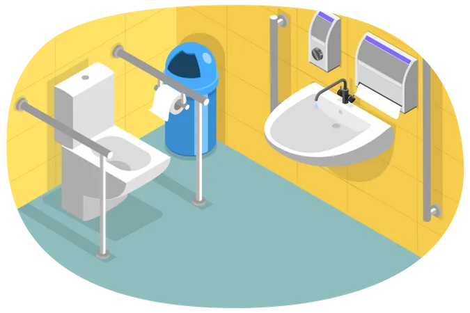 3 D Isometric Flat Vector Conceptual Illustration Of Restroom For Disabled People Accessible Public Toilet Illustration