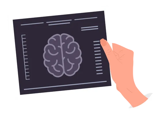 Main tenant le résultat de l'IRM du cerveau  Illustration