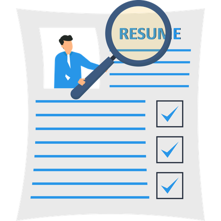 Resume Review  Magnifying Glass Over Resume with Checkboxes Job Search  Illustration