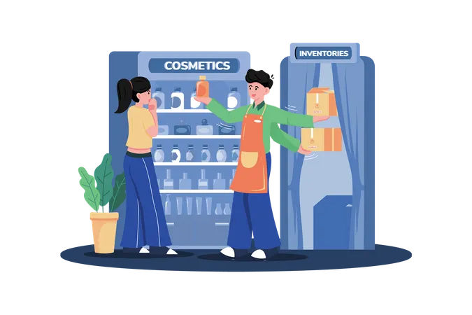 Retail Collaborators Assist Customers In Inventory Management Illustration