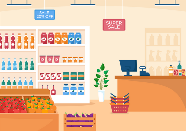 Retail grocery store Illustration