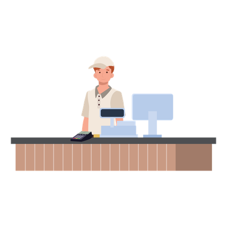 Retail salesman at cashier desk  Illustration