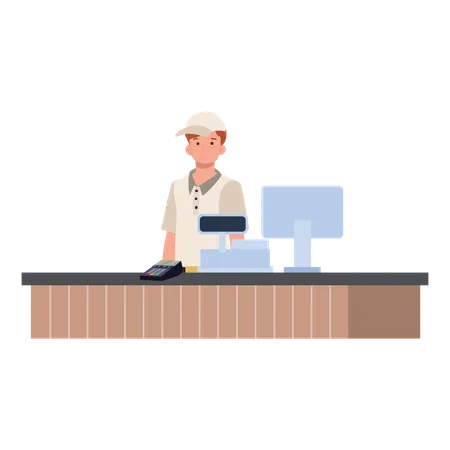 Retail salesman at cashier desk  Illustration