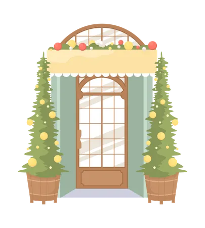 Retail Shop Entrance Decoration For Christmas Event Semi Flat Color Vector Object Editable Element Full Sized Item On White Simple Cartoon Style Illustration For Web Graphic Design And Animation Illustration