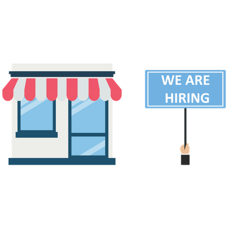 Retail shop with "we are hiring" sign  Illustration