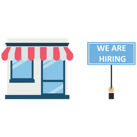 Retail shop with "we are hiring" sign  Illustration