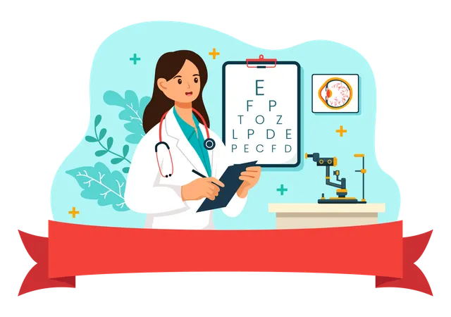Optometrist Vector Illustration With Ophthalmologist Checks Patient Sight Optical Eye Test And Spectacles Technology In Flat Cartoon Background Illustration